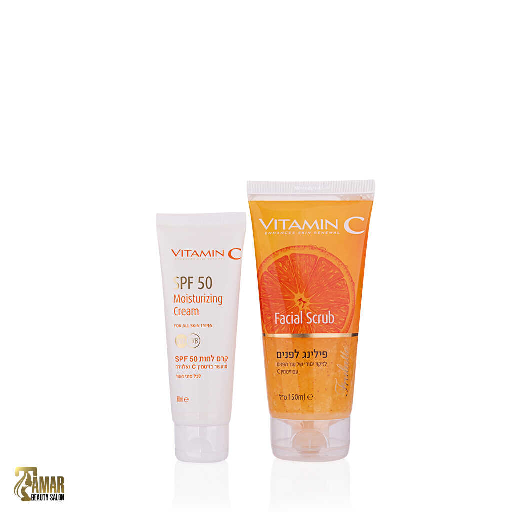 סט קרם לחות לפנים ופילינג לפנים Vitamin C